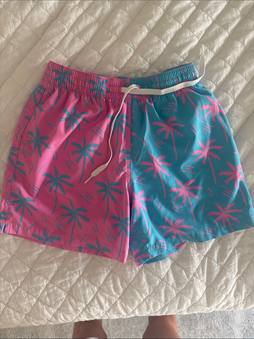 chubbies Kids Swim Trunks Pink and Teal Palm Print